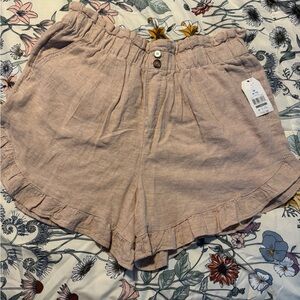 Time and Tru High Waist Ruffled Shorts in Tan 8-10